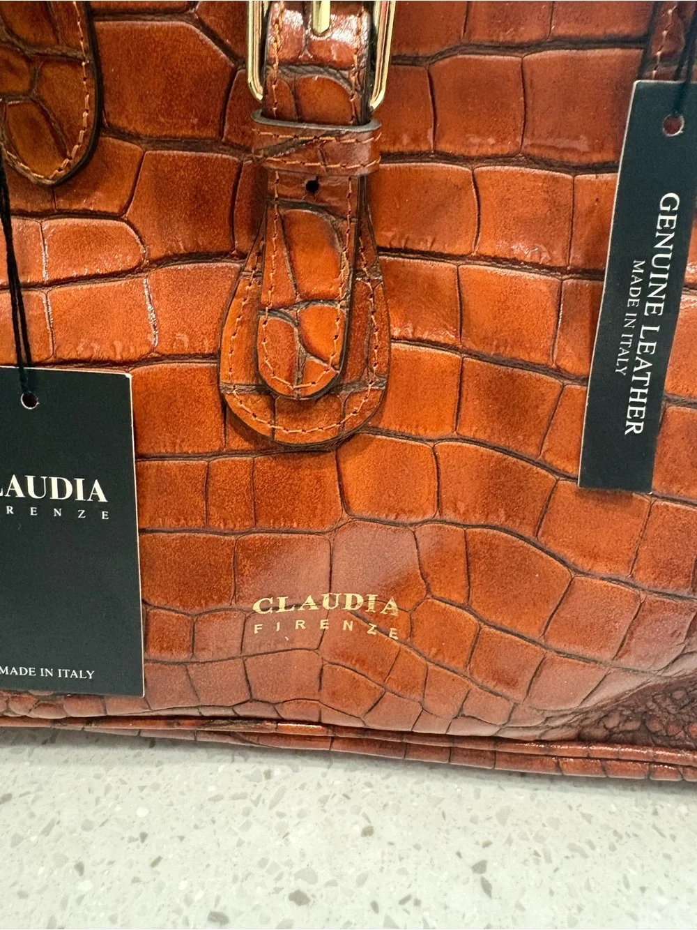 NWT Claudia Firenze Women's Croc-Embossed Leather Satchel in Brown